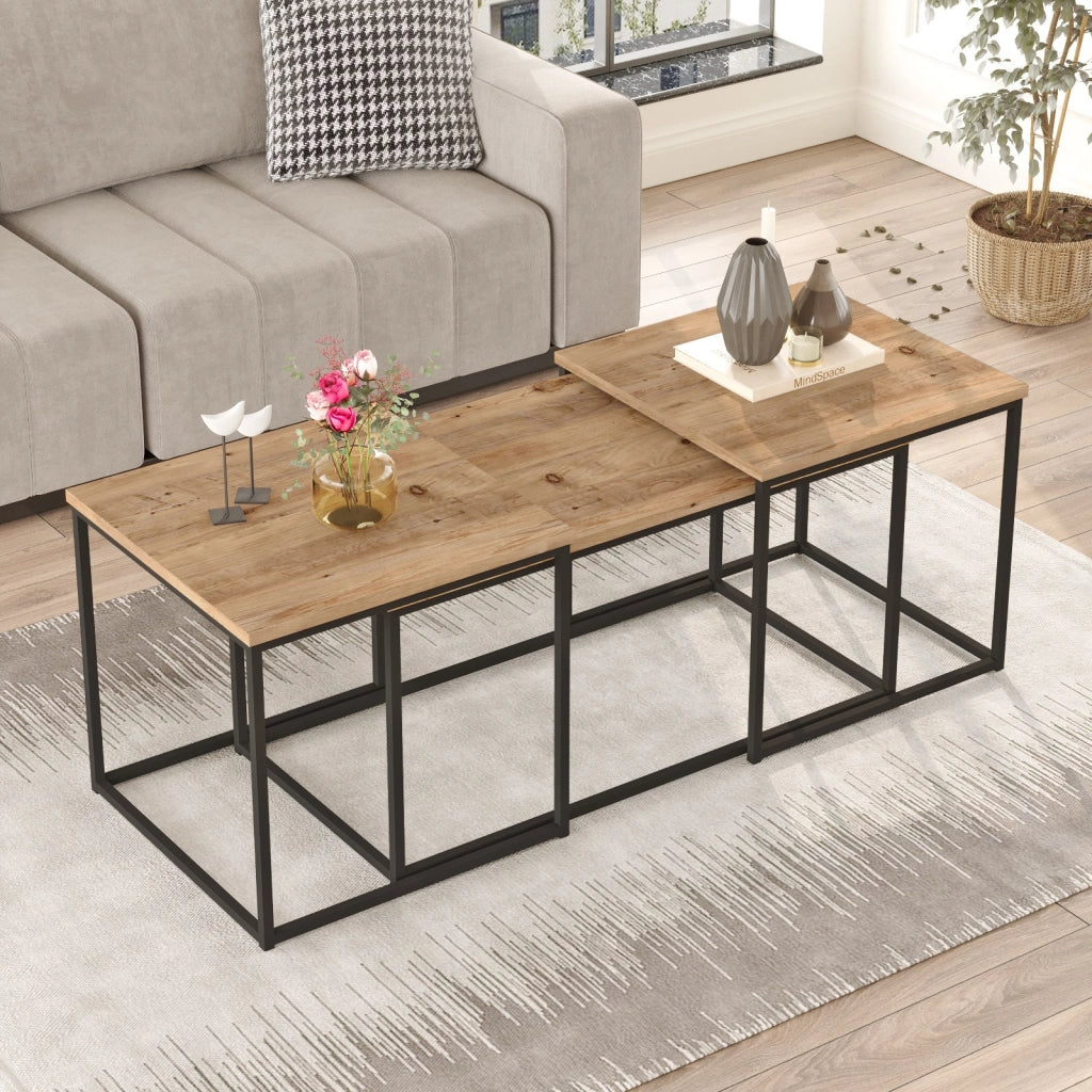 Set di 3 tavolini in legno "VG9" - 90 x 45 x 44 cm - Pino Atlantico