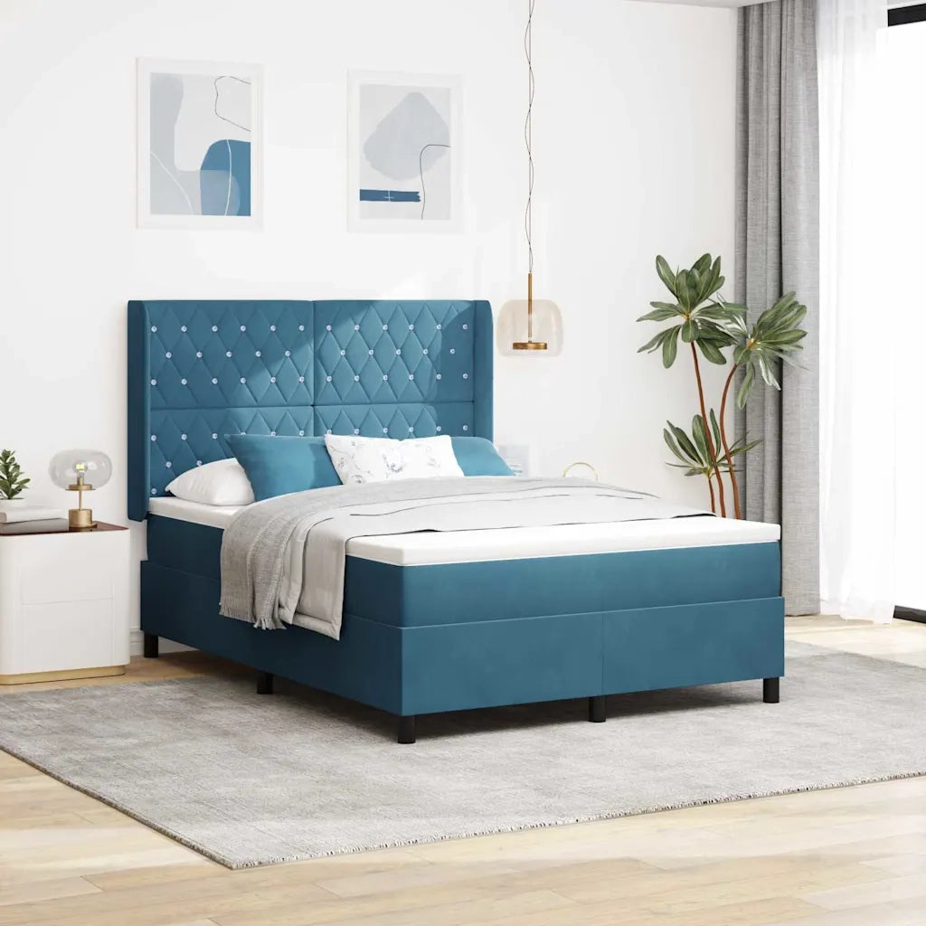 Letto a molle con materasso con led Blu 160 x 200 cm Velluto 3343824