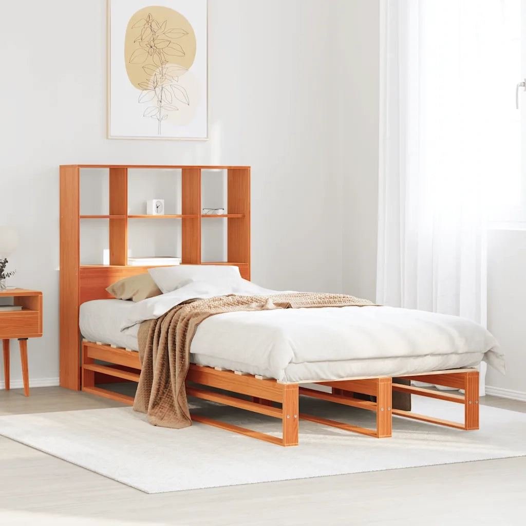 Letto Libreria senza Materasso-Struttura Letto con contenitore Marrone Cera 100x200 cm Legno 211519