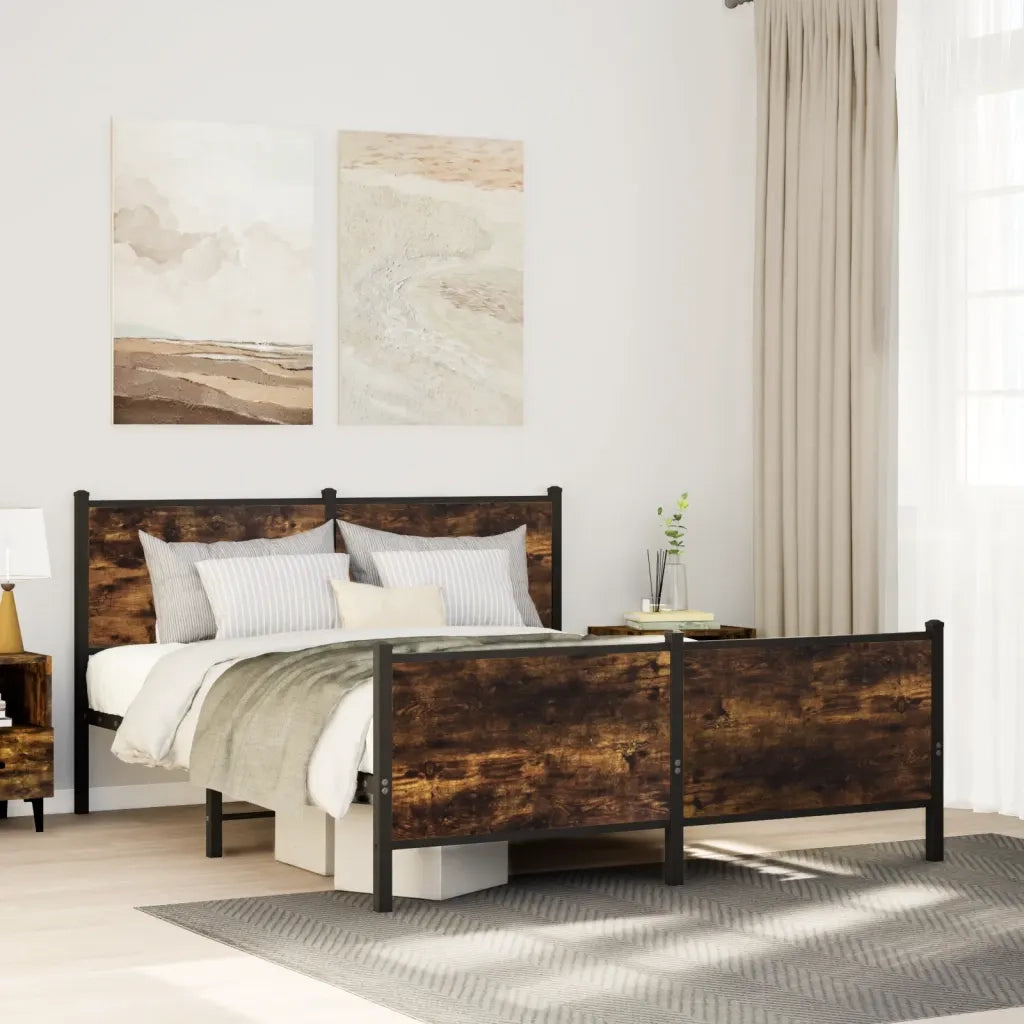 vidaXL Giroletto senza Materaso in Metallo Rovere Fumo 140x190 cm