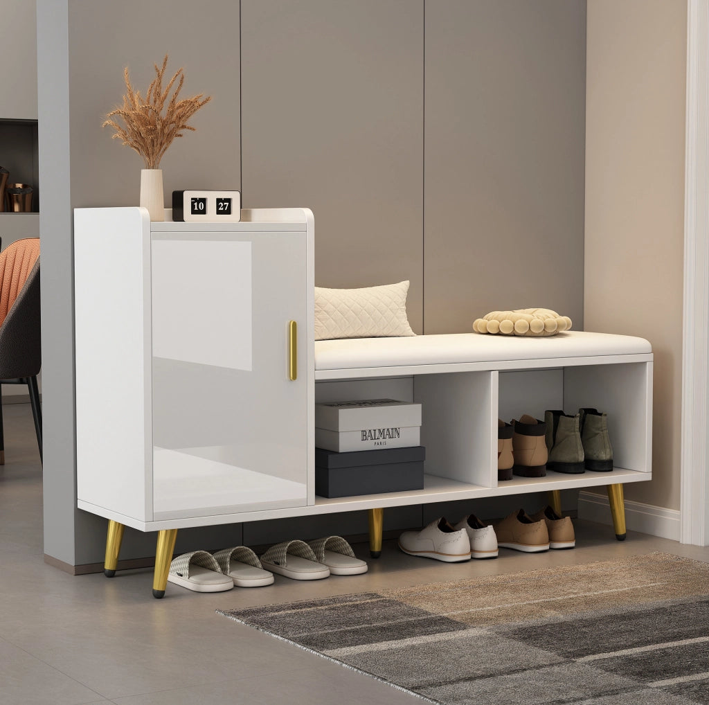 Mobile portascarpe bianco lucido con panca imbottita 120 cm