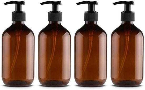 Dispensatori - Pompette lavabili - 4 pezzi - Marrone - Ideali per sapone, lotion e shampoo - Adatti per cucina e bagno