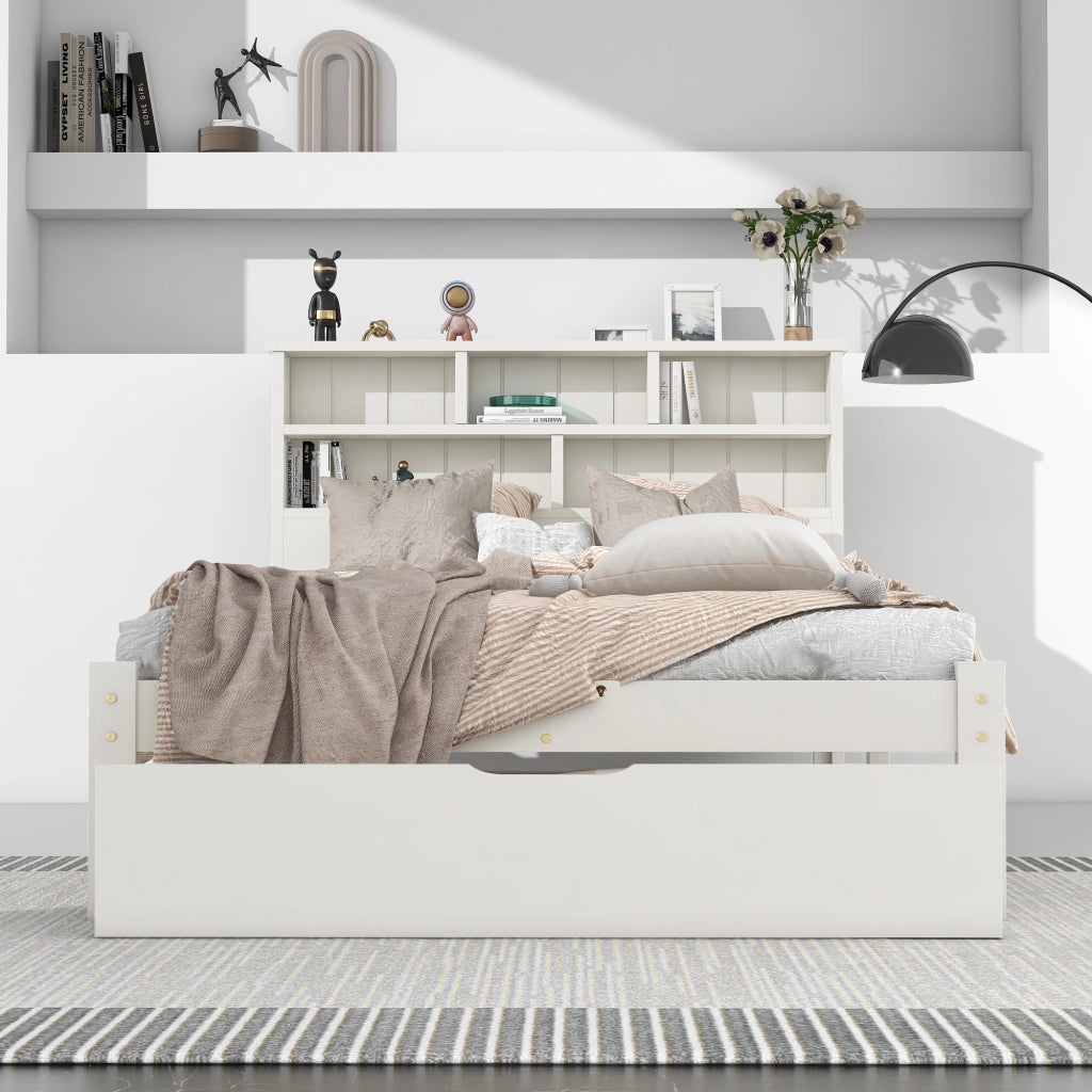 Letto con Cassetti Singolo; con Testiera Libreria e Vano Contenitore 90×200 cm; senza Materasso