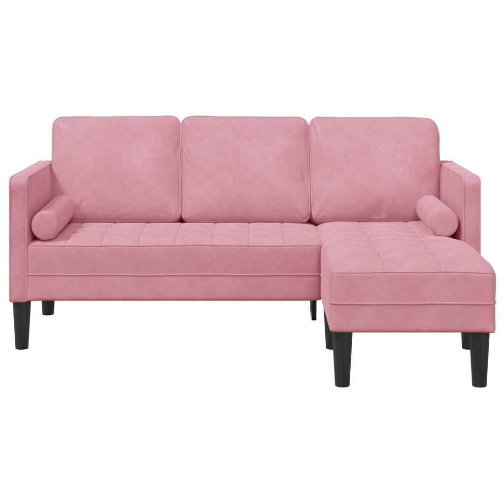 Divano a 3 posti con Chaise L-shaped Rosa Chiaro 160 cm in Velluto