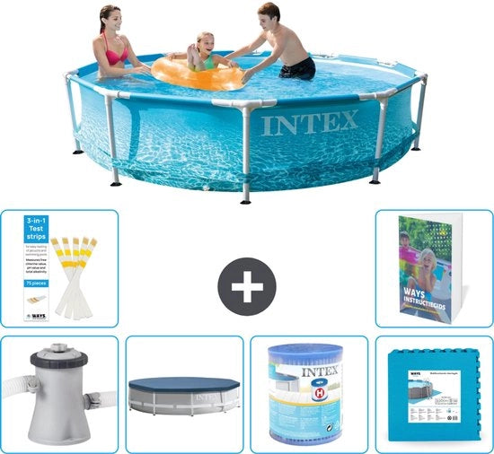 Piscina Rettangolare con Cornice - 305 x 76 cm - Acquario - Incluso Pompello Copertura - Filtro - Gres Porcellanato - 7 pezzi
