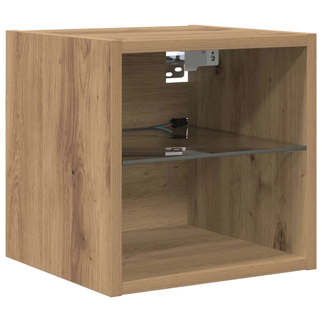 Mobile TV moderno da parete con illuminazione a LED 30 x 28,5 x 30 cm in legno di rovere ingegnerizzato finitura artigianale 02_0056089