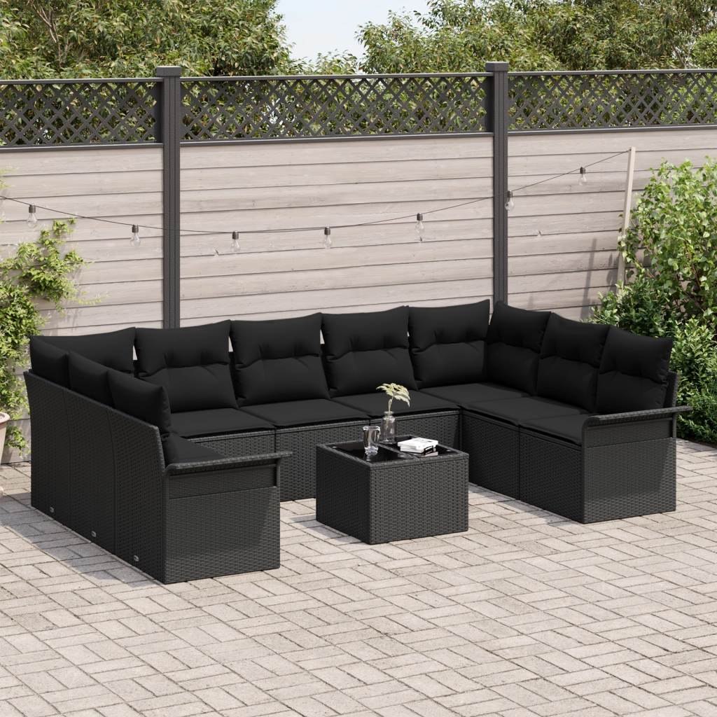 Set di divani da giardino 10 pezzi con cuscini beige in polirattan