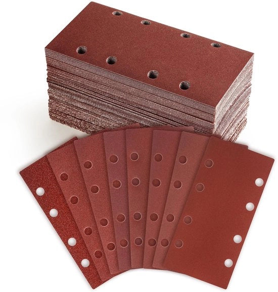 Set di carta abrasiva 100 pezzi - Macchina per levigare superfici - 8 dimensioni di grana 40/60/80/120/180/240/320/400 - Ossidiana di alluminio di alta qualità - Antistatico - Duraturo - Dischi abrasivi
