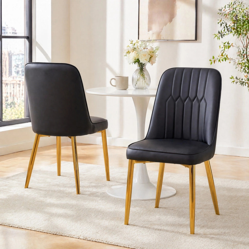 SEDIA DA PRANZO Moderna in PU Nero e Metallo Oro, 89 cm