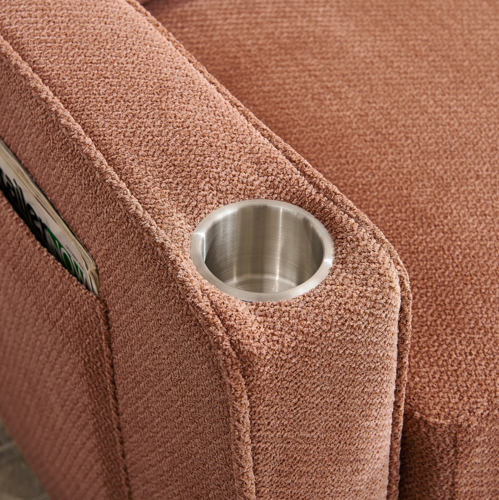 Divano letto 2 posti 195x134x73 cm in legno e tessuto arancione con USB
