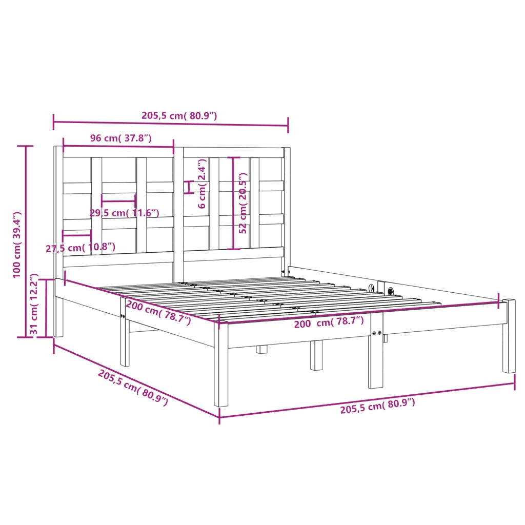 Giroletto-Struttura Letto Nero in Legno Massello 200x200 cm 682172