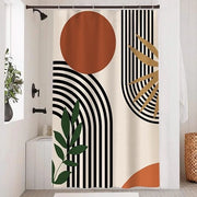 Douchegordino in Terracotta, Dimensione 120x200cm, Stile Boho, Disegno Orangeno con Foglie Verdi, Douchegordino Anti-muffa, Tela Polyester, Lava in Lavatrice, 8 Ganci per Bagno