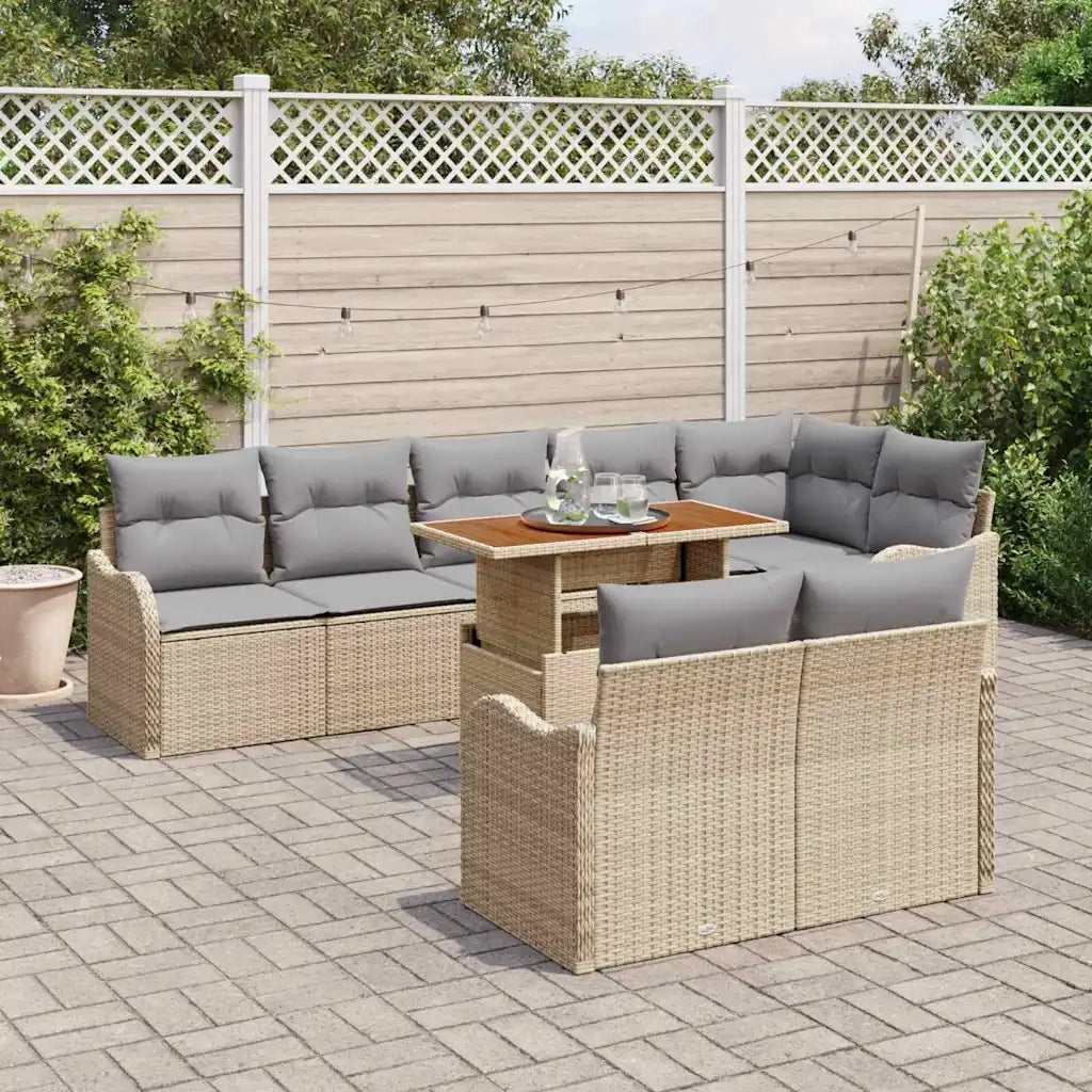 Set Divano da Giardino con cuscino 9 pcs beige e grigio chiaro 3349475