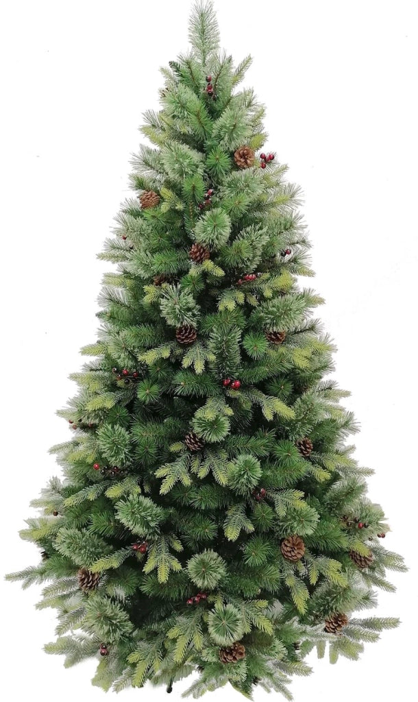 ALBERO DI NATALE ASPEN CON BACCHE E PIGNE CM.210 - RAMI 2513 VERDE DIAMETRO 130 CM