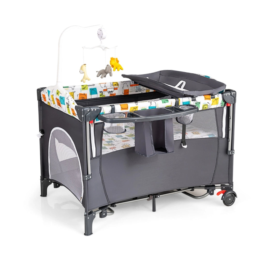 Culla portatile per bambini con tavolino pannolino borsa di stoccaggio giocattolo, Lettino a culla 5 in 1 Grigio-Culle