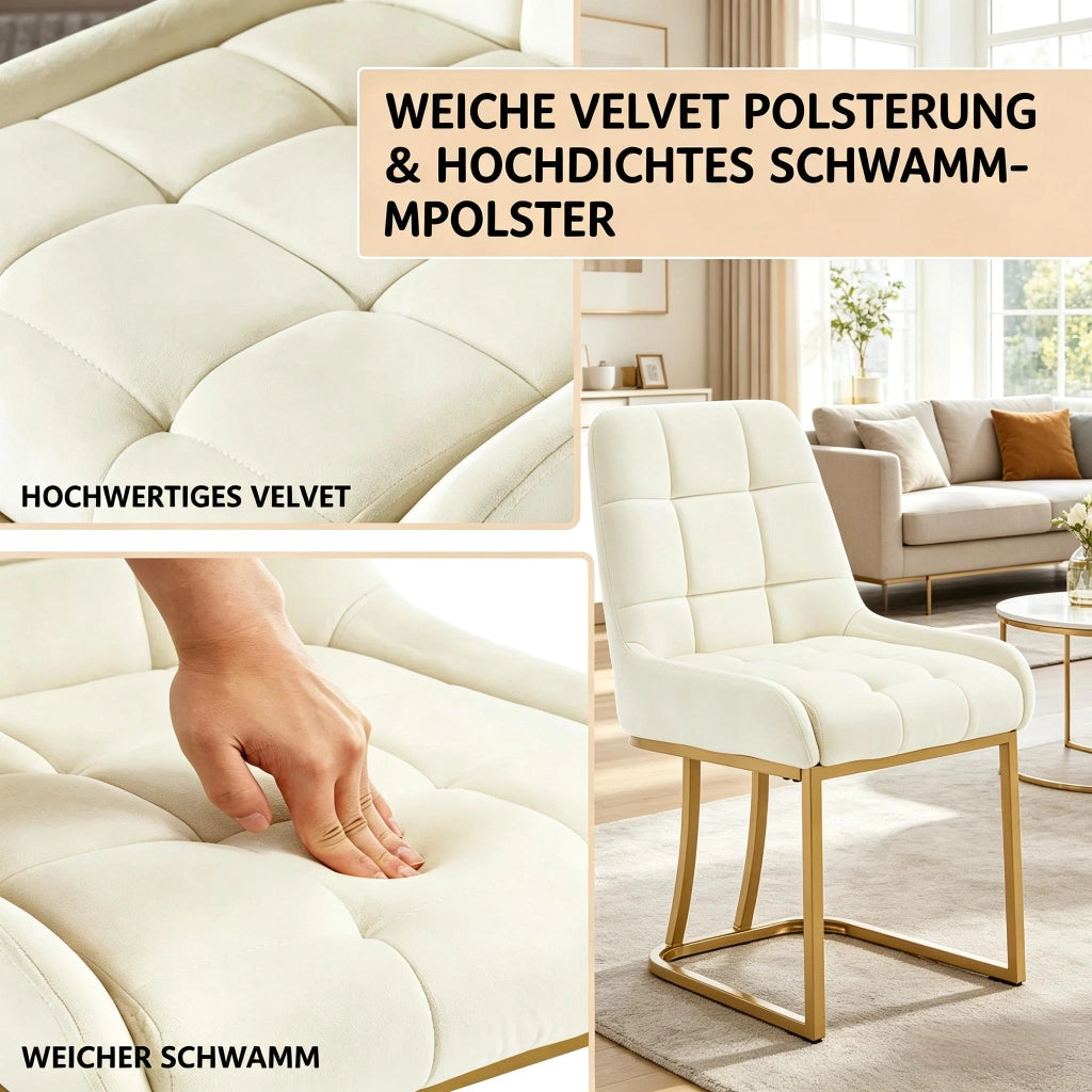 Set di 2 chaise da pranzo in velluto con schienale ergonomico e piedini regolabili in metallo beige