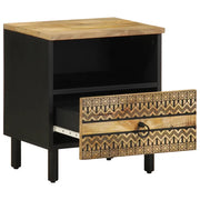 Comodino Nero 40x33x46 cm in Legno Massello di Mango Grezzo 4018634