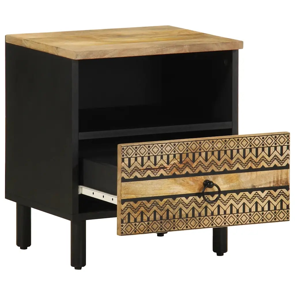 Comodino Nero 40x33x46 cm in Legno Massello di Mango Grezzo 4018634