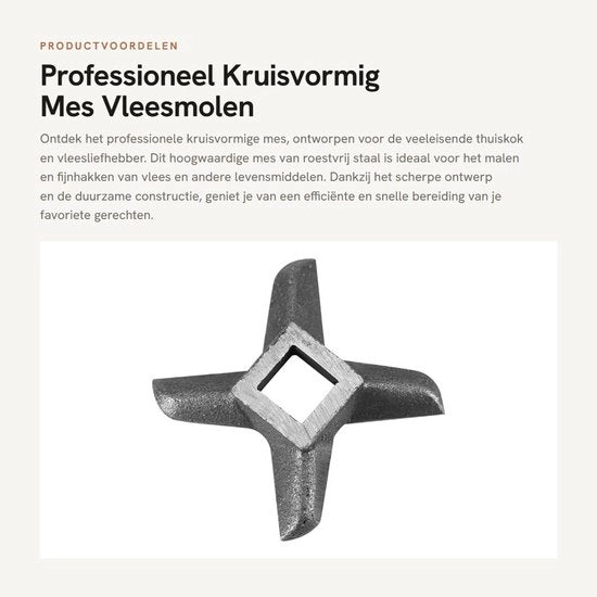 Vleesmolen Professionale con Dispositivo di Sostituzione - Costruito in Acciaio Inossidabile - Disegno a Croce - 5 Tipi di Lame - Duraturo e Facile da Pulire - Vleesmolen con Sostituzione delle Lame