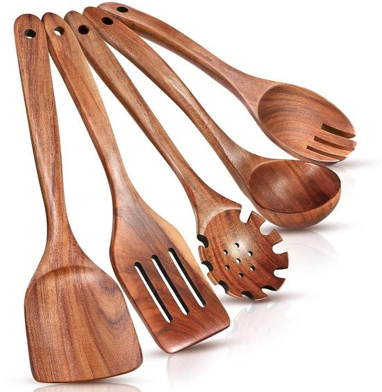 Set di utensili da cucina in legno di teak - 5 pezzi - duraturo