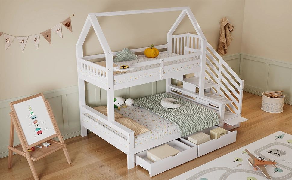 letto a castello in legno massiccio e mdf bianco 90x200 cm