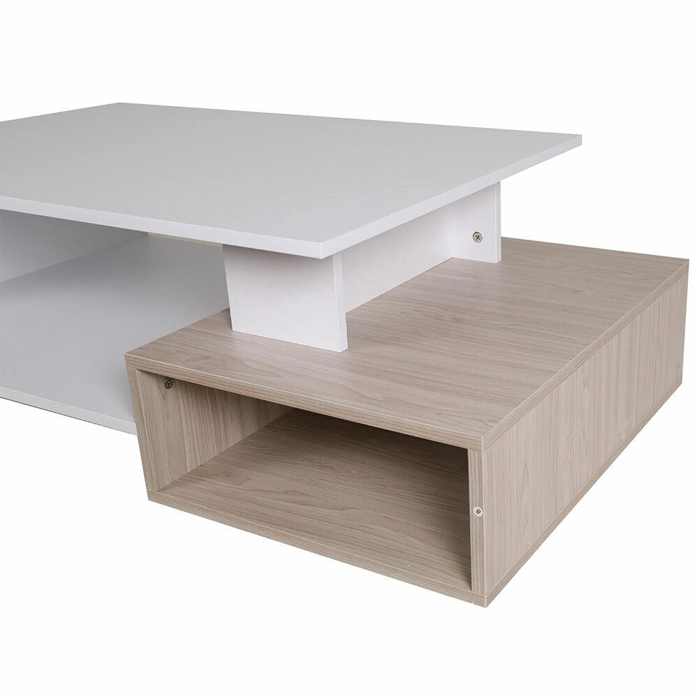 Tavolino Divano Salotto Rettangolare Design Moderno Legno 4 Ripiani Bianco Oak