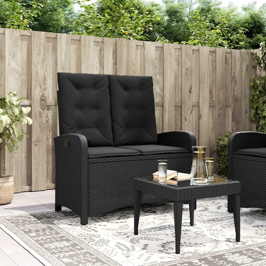 Panchina Reclinabile da Giardino | Panca da Giardino con Cuscini Nera in Polyrattan