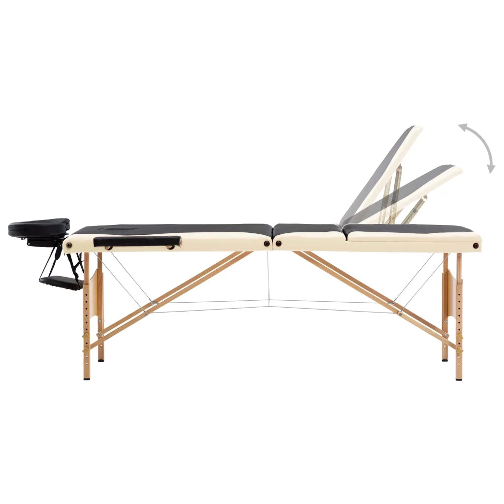 Lettino Massaggio Pieghevole a 3 Sezioni Legno Nero e Beigecod mxl 95051