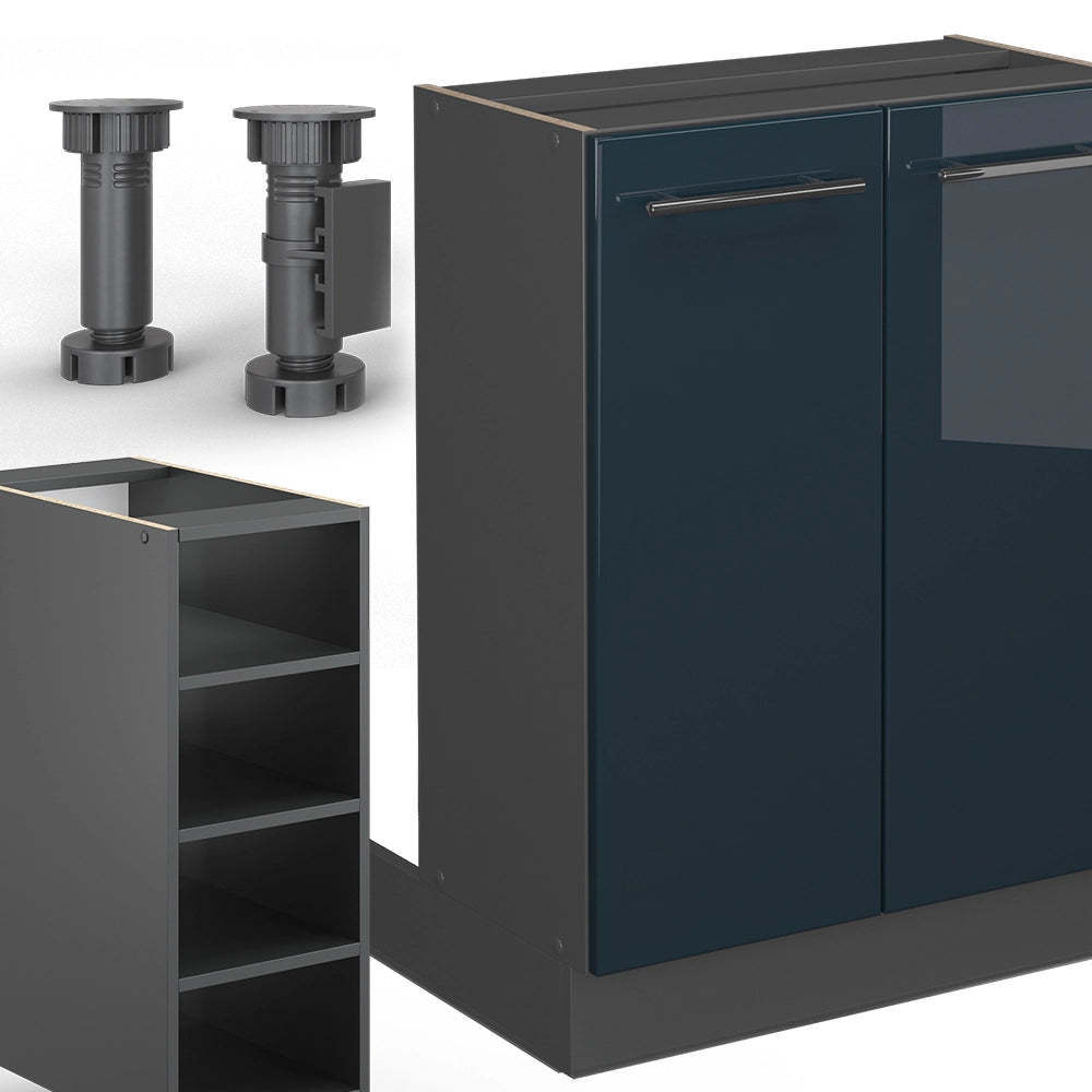 Isola da cucina Fame-Line Blu scuro lucido/Antracite 90 cm senza piano di lavoro Vicco