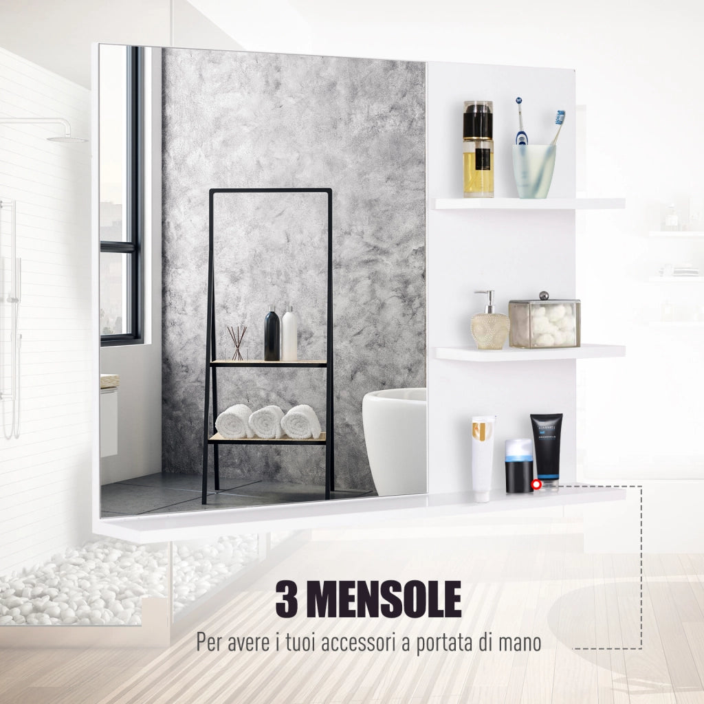 Mobile Bagno Pensile con Specchio ¨C Zephmum ¨C Bianco MDF 60x10x48cm