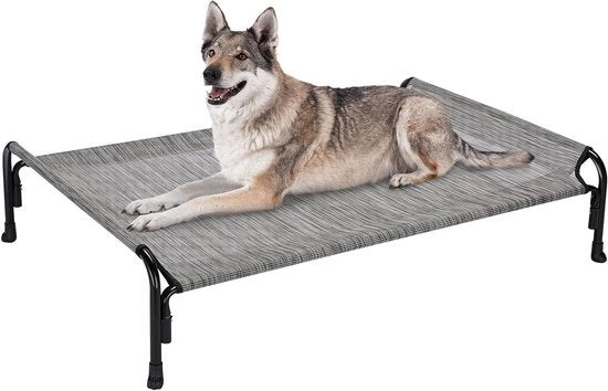 Letto elevato per cani grandi, resistente al morso e respirante, nero/argento