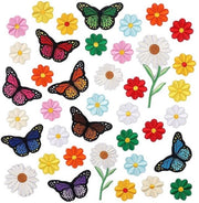 Pannelli di stitismo 16 pezzi - Mini fiori di girasole/ farfalla - Pannelli da cucire - Tessuto in poliestere - Adatto per abbigliamento - Installazione facile