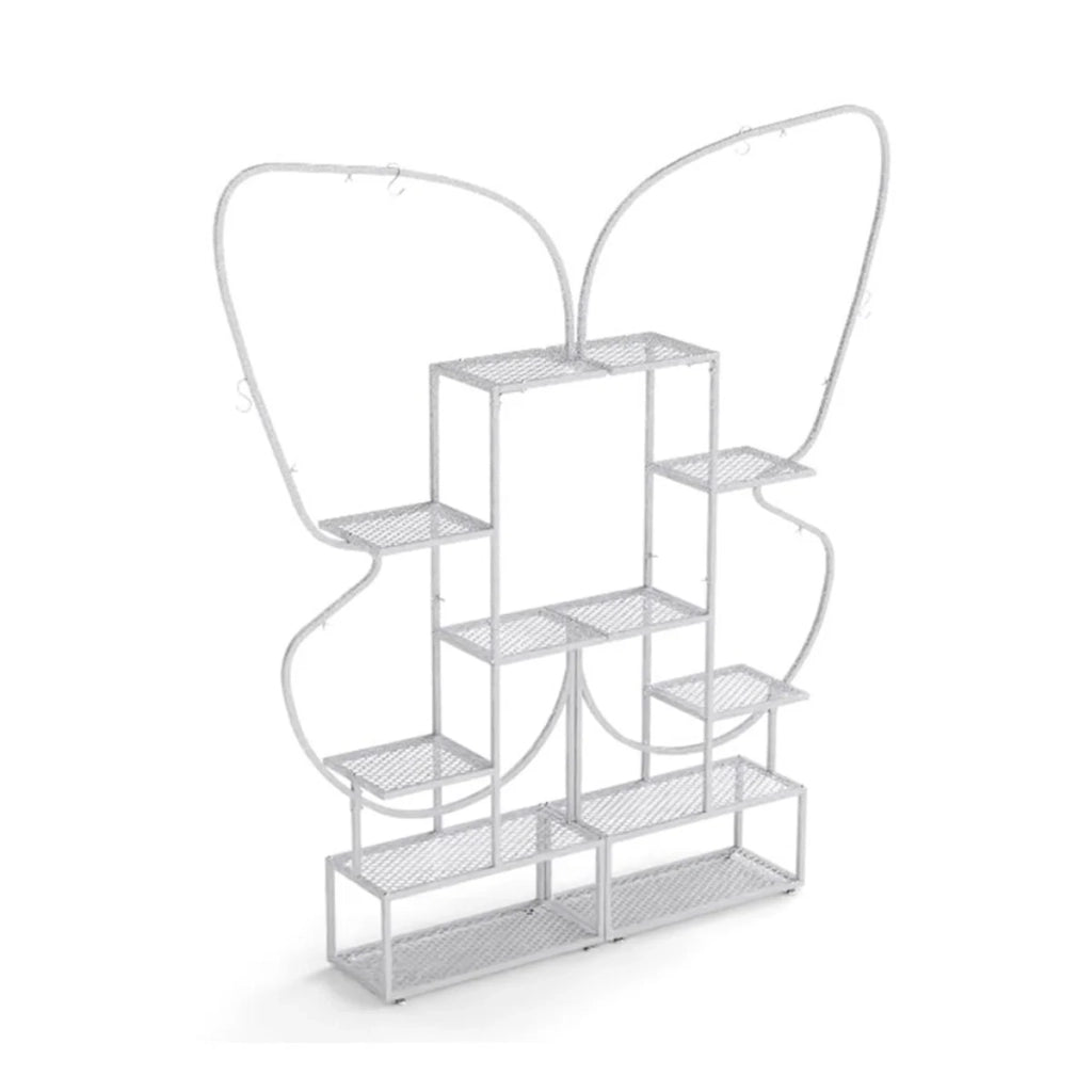 Set di 2 mensole in metallo per piante 56 x 26 x 185 cm robuste e creative a forma di farfalla metallo bianco 20_0014809