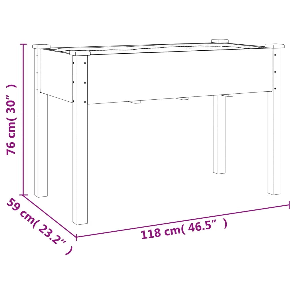 Fioriera con Ruote e Fodera 118x59x80cm Legno Massello di Abete 3157826