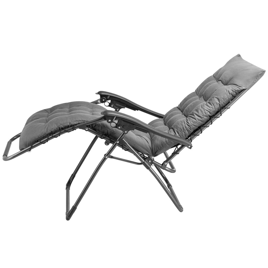 Poltrona da Giardino con Cuscino Imbottito Struttura Acciaio Pieghevole Grigio Relax
