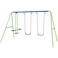 Set Altalene da Giardino per 4 Bambini, 1 Altalena Doppia e 2 Altalene Singole, Capacità di peso 45kg (Altalena) 180kg (Totale), 280x140x178cm
