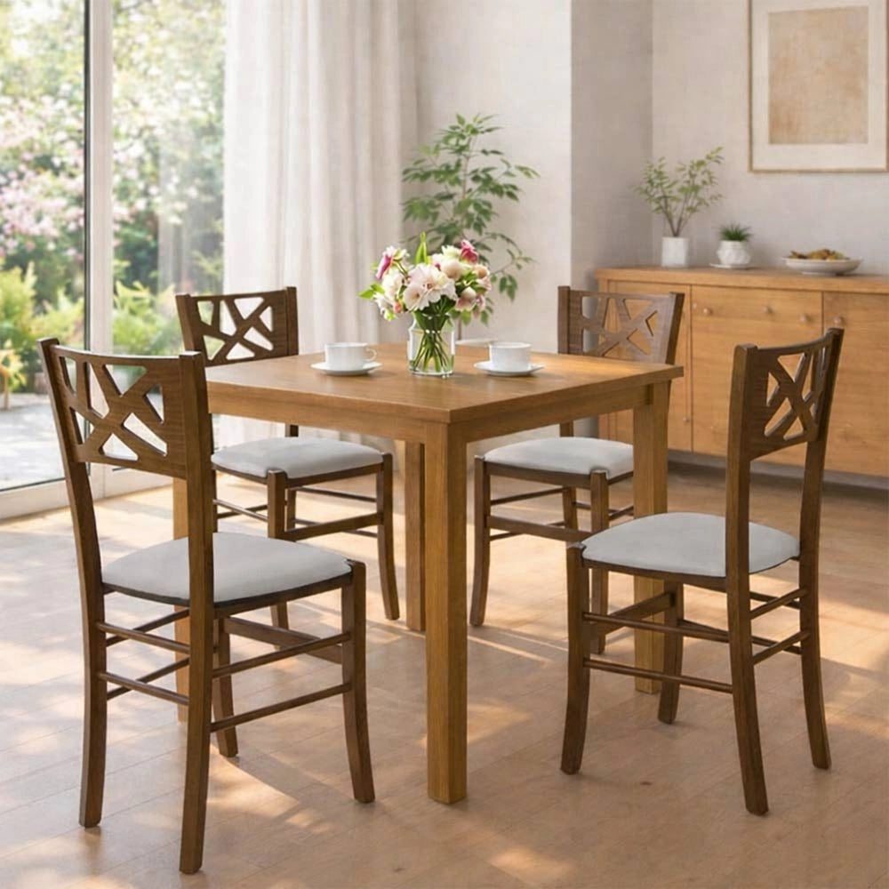 Sedie sala pranzo Sissy in legno noce scuro con seduta imbottita grigia set da 2