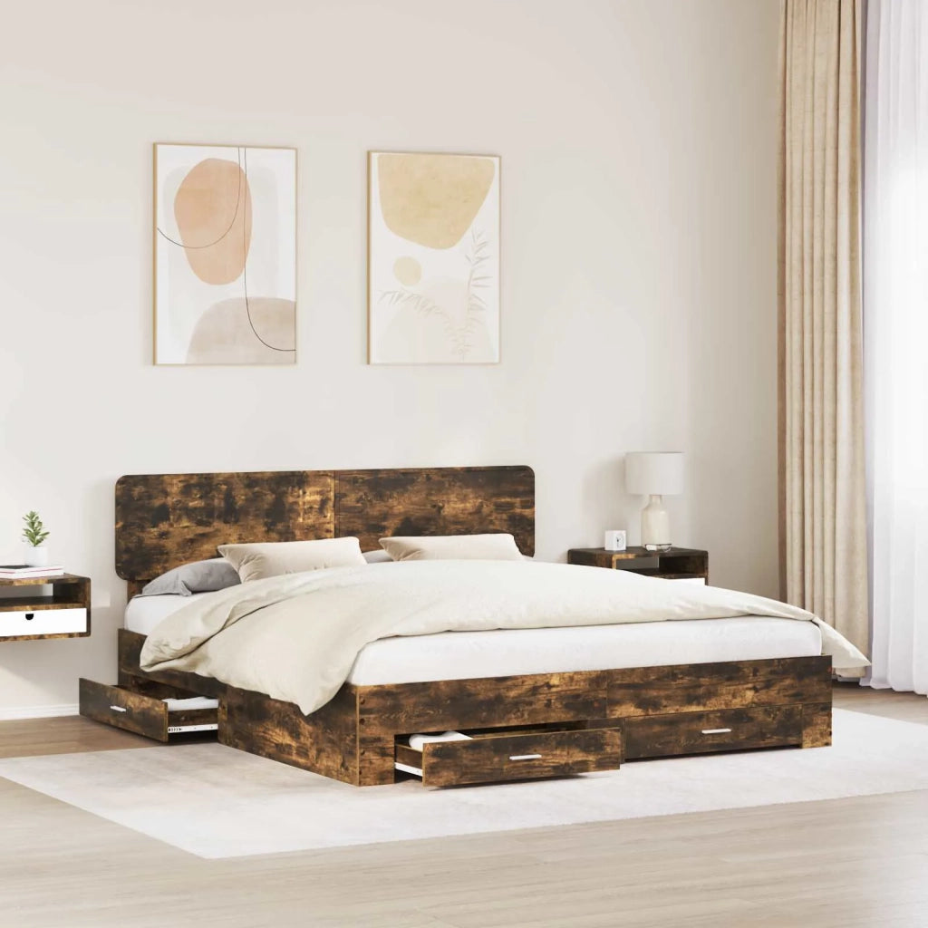 Letto matrimoniale | Letto per adulti | Struttura del letto Rovere fum¨¦ 200 x 200 cm Legno multistrato