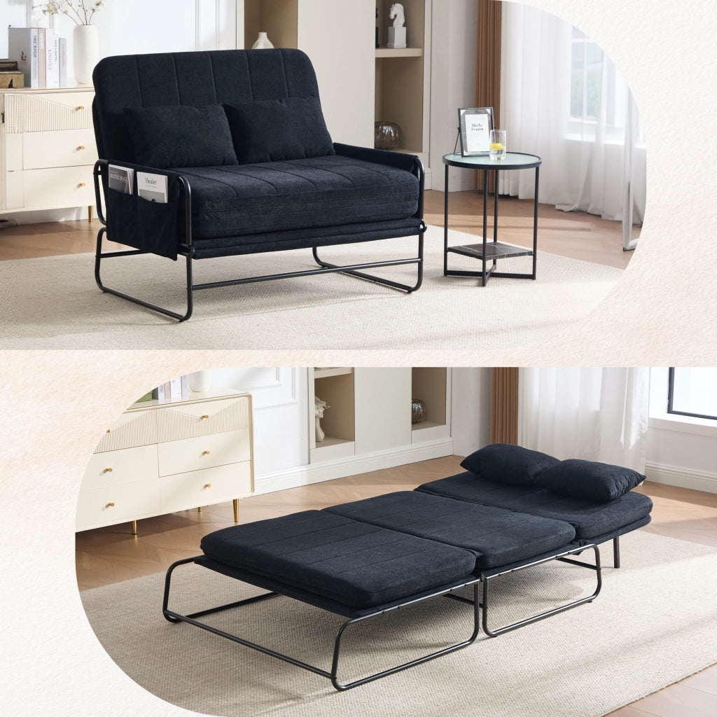 Divano letto 2 posti ¨C Minimal ¨C nero tessuto metallo con contenitore