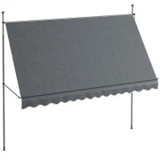 Tenda da Sole Autoportante Manuale Retrattile 3.5 x 1.2 x 2.1-3 m, Inclinazione Regolabile, Metallo Alluminio Poliestere, Grigio Scuro