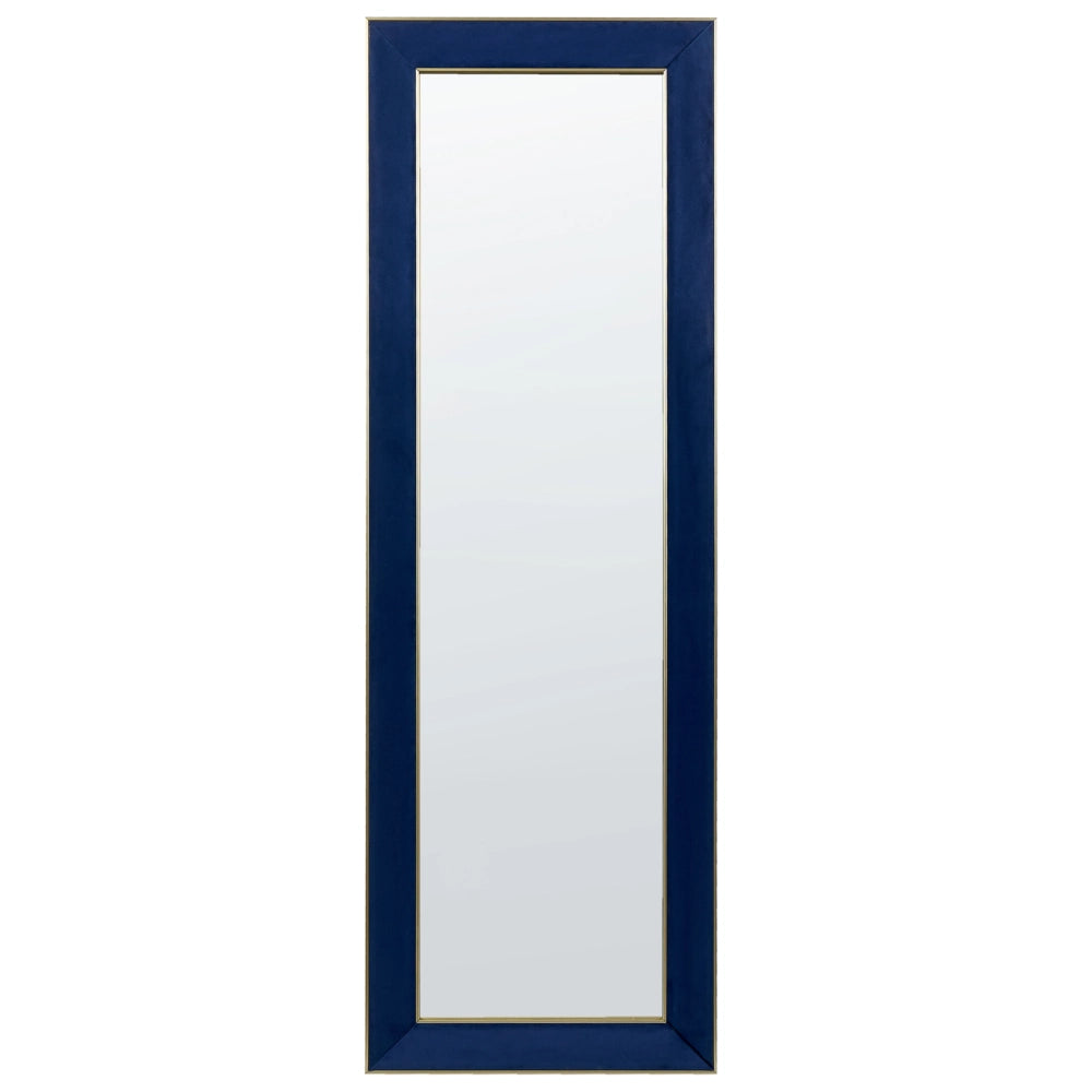 Specchio da terra in velluto blu 50 x 150 cm cornice decorativa con supporto glamour da terra sospeso per armadio camera da letto soggiorno