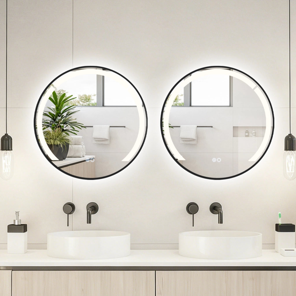 Specchio da bagno led rotondo 60 cm cornice alluminio funzione antifog-Specchio da toeletta 3 colori luce luminosità regolabile specchio