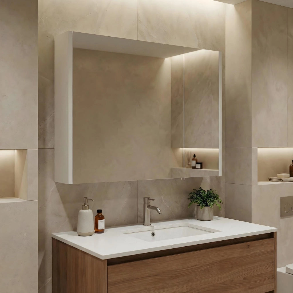Mobile da bagno con specchio "Arno 80" - 79 x 16 x 66 cm - Bianco
