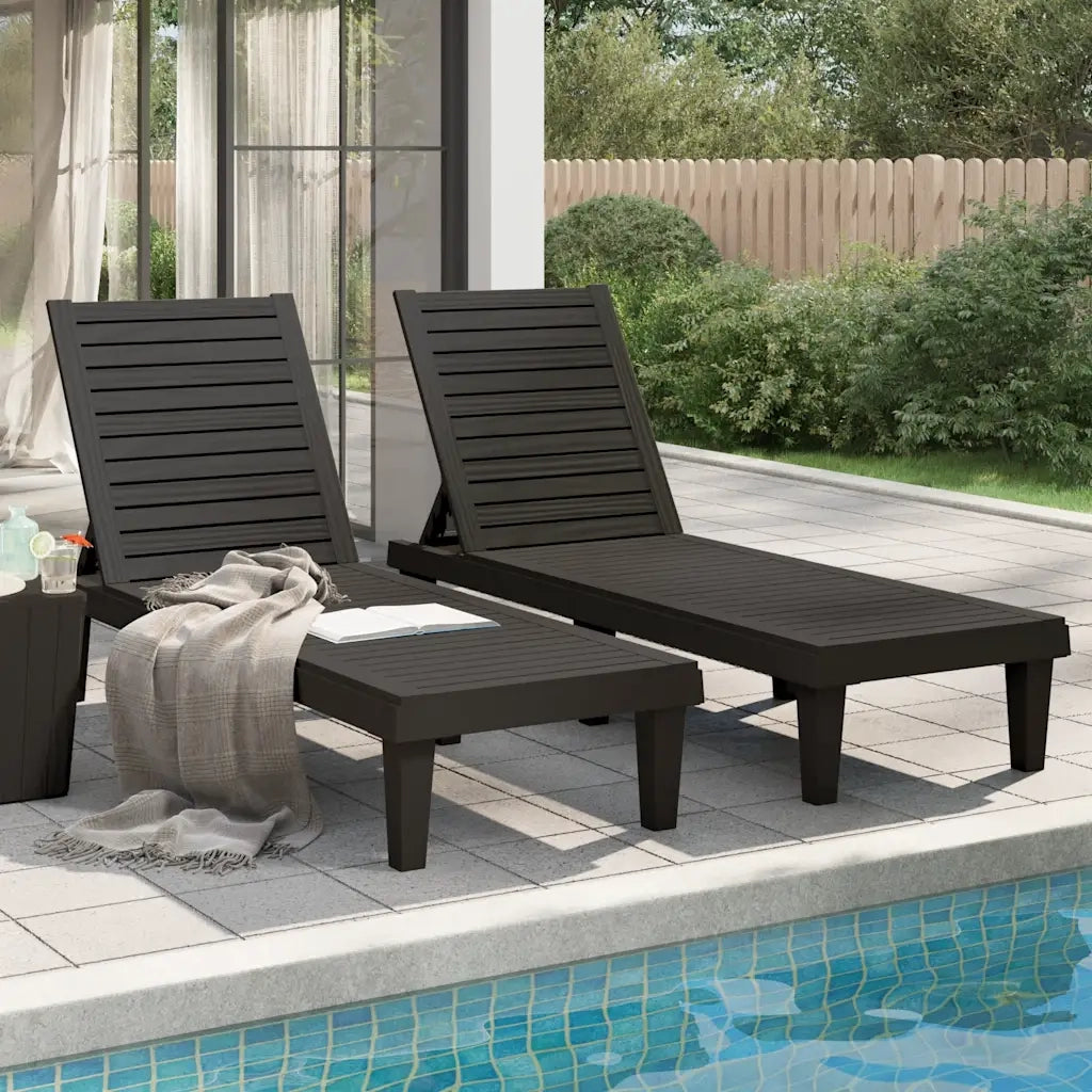 Lettini Prendisole 2 pz | Sdraio da giardino | Lettino da sole Neri 155x58x83 cm in Polipropilene