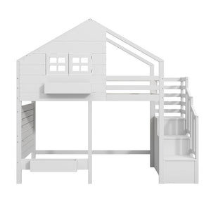 Letto mezzanino-Xylo-90x200cm barriera sicurezza scala legno massiccio