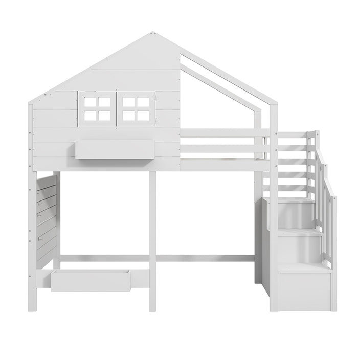 Letto mezzanino-Xylo-90x200cm barriera sicurezza scala legno massiccio
