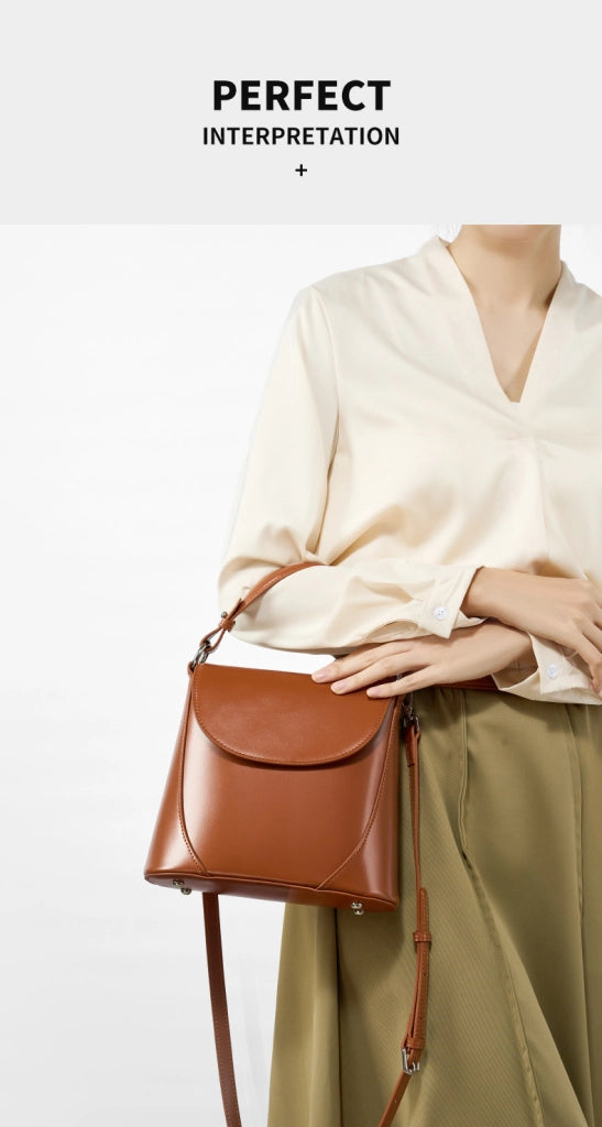 Borsa a tracolla da donna in vera pelle, mini borsa marrone