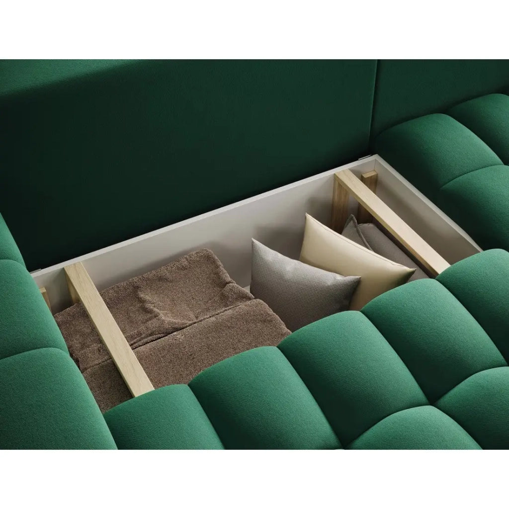 Divano angolare convertibile DORY verde scuro 250 cm con vano contenitore angolo destro