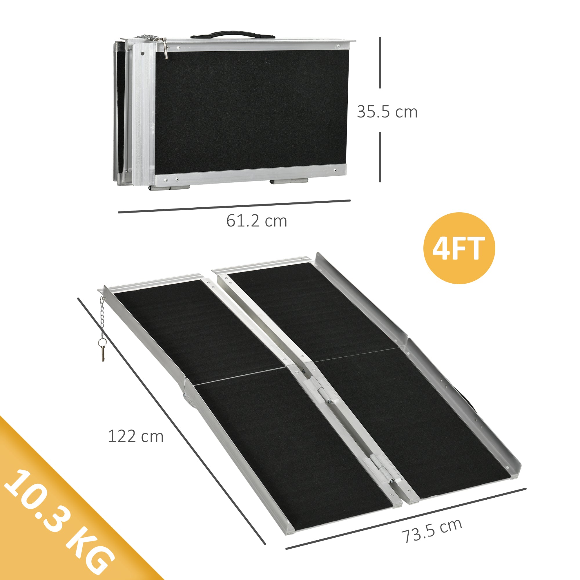 Rampa Pieghevole per Sedia a Rotelle 122x73,5 cm in Alluminio con Rivestimento Antiscivolo e Bordi Nero