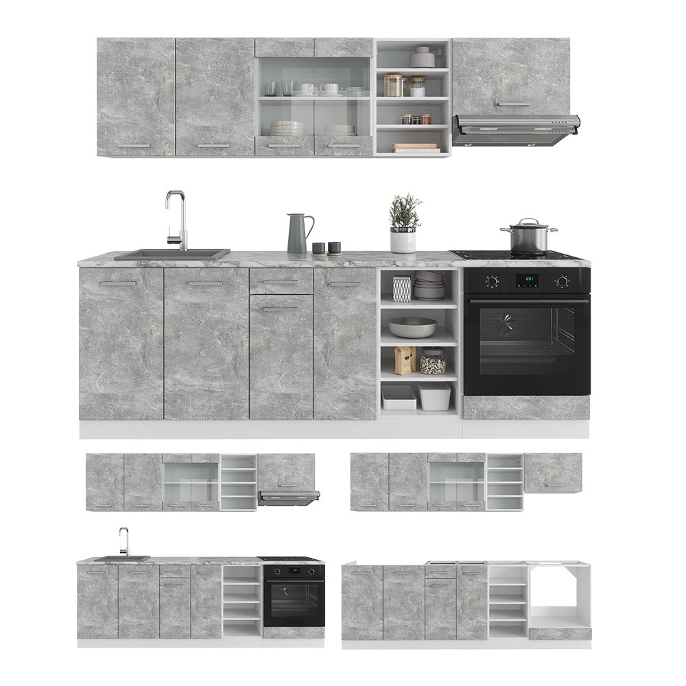 Cucina componibile R-Line Calcestruzzo/Bianco 240 cm senza piano di lavoro Vicco